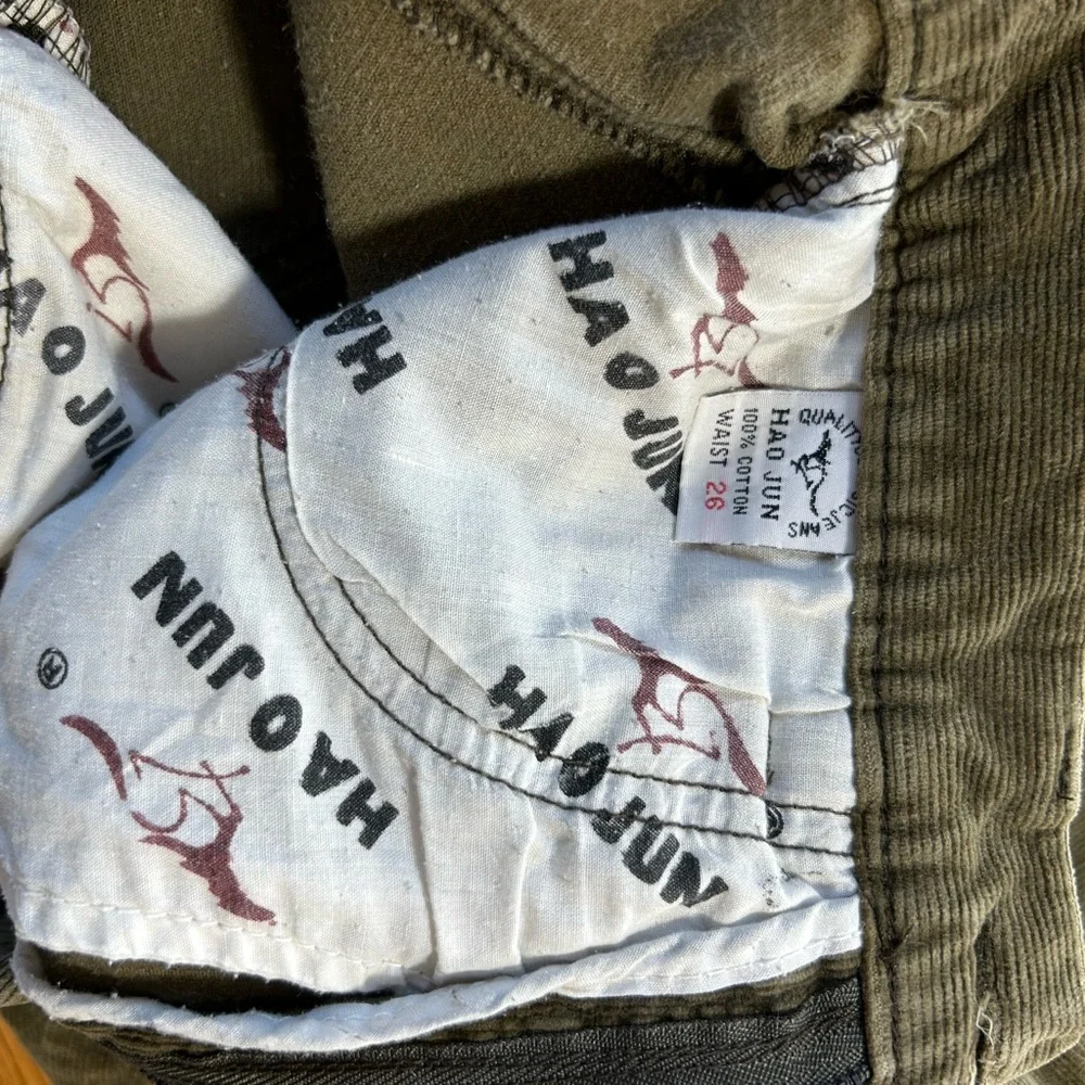 Vintage Women's Hao Jun Olive HR Corduroy Flare Pants Size 26 - Picture 8 of 9